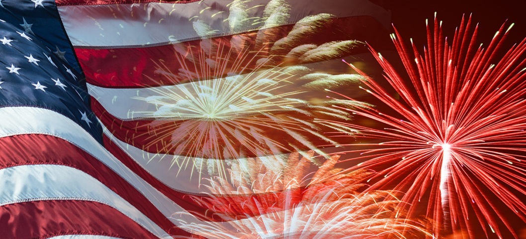 4th of July quotes and sayings marquee featuring the American flag and fireworks marquee