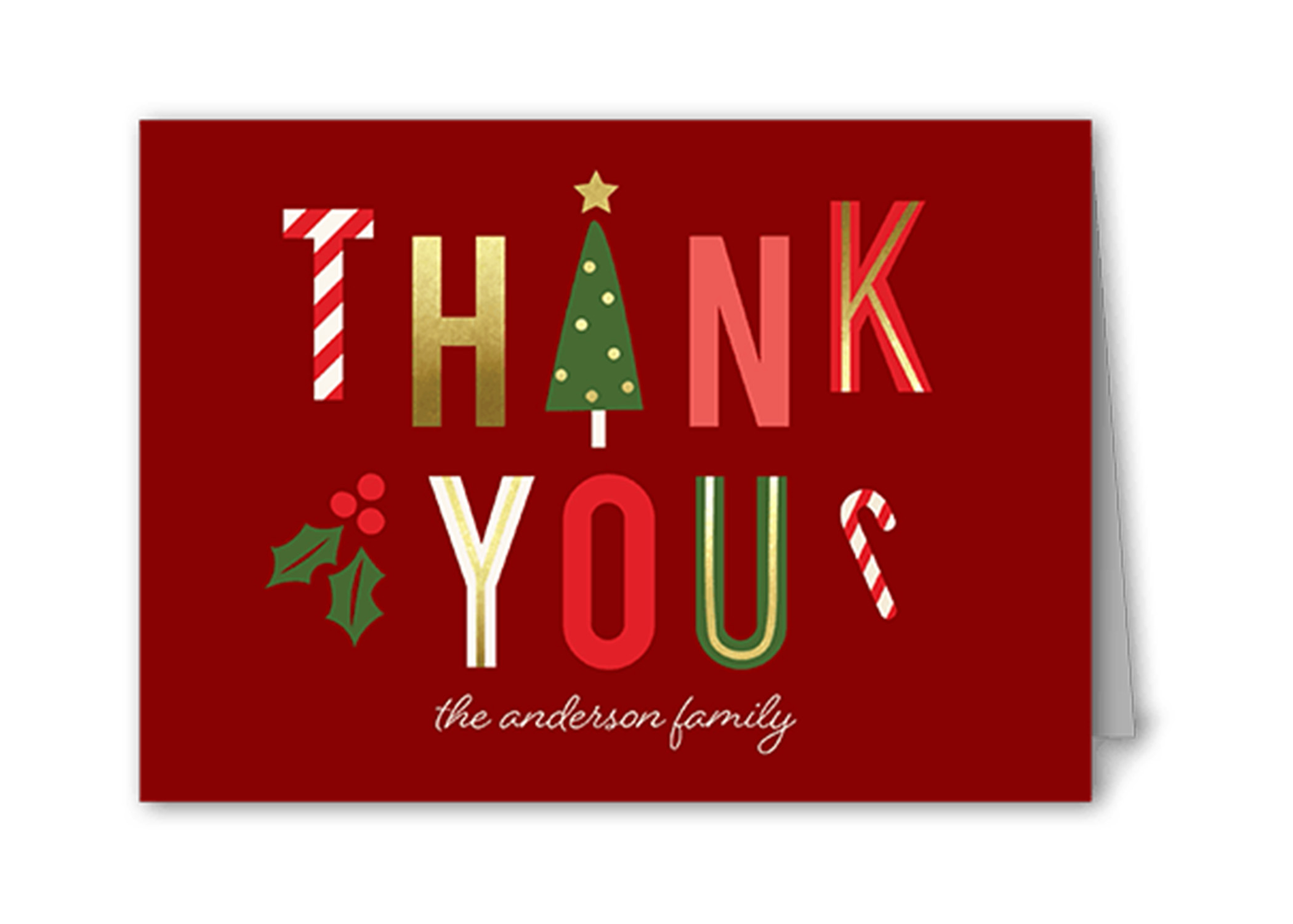 red holiday-themed thank you card