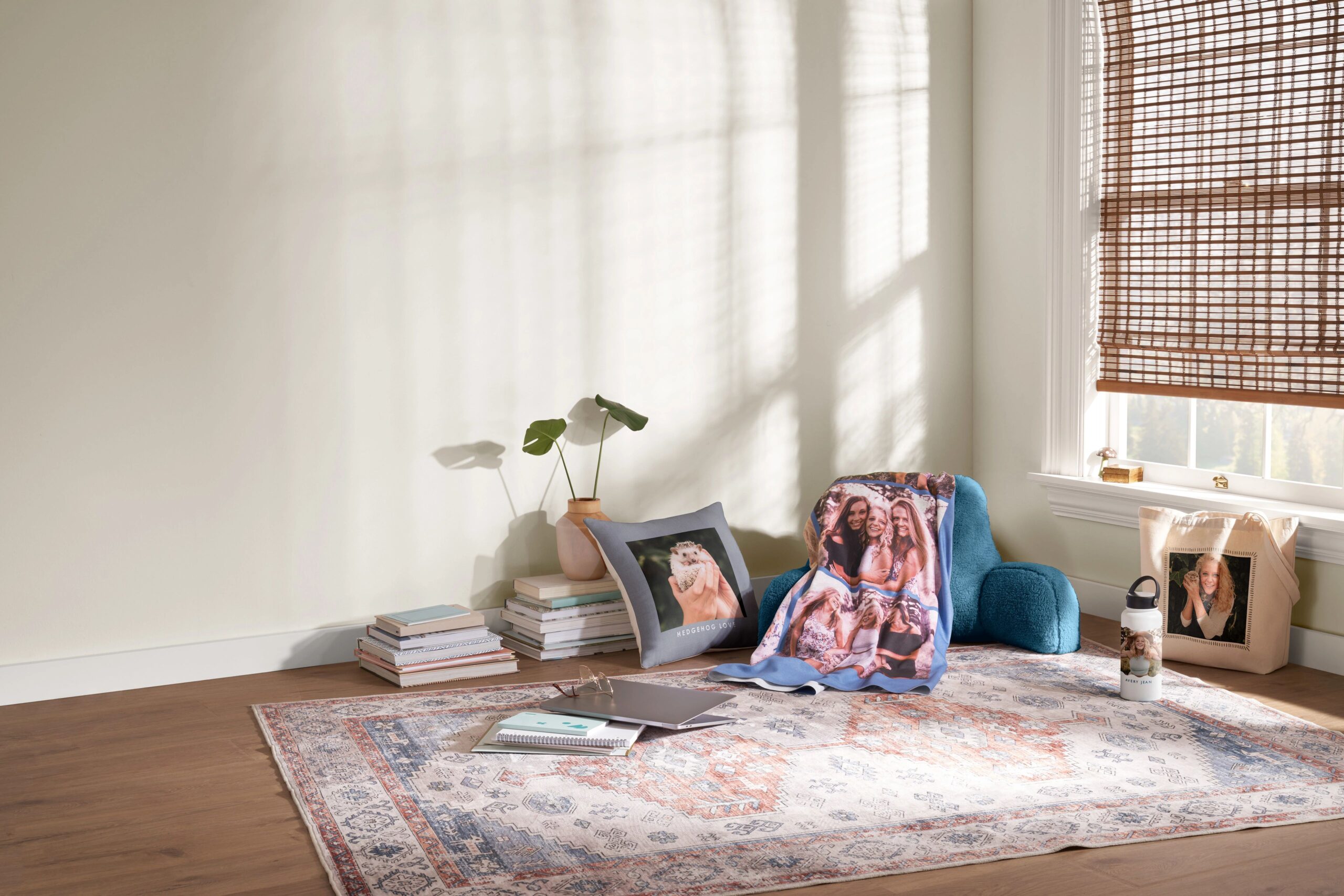 dorm room items like blankets and pillows