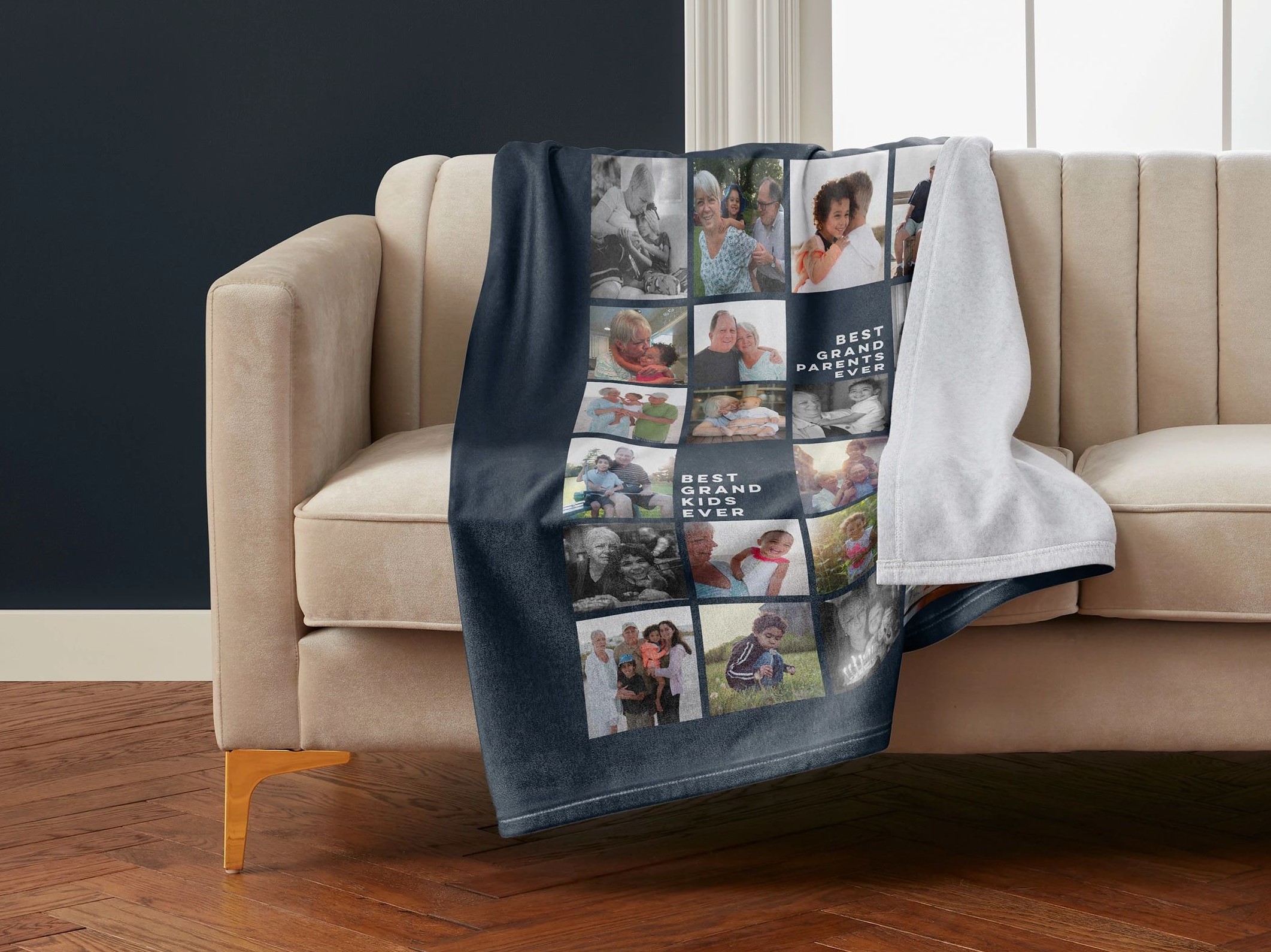fleece photo blanket with pictures of grandparents