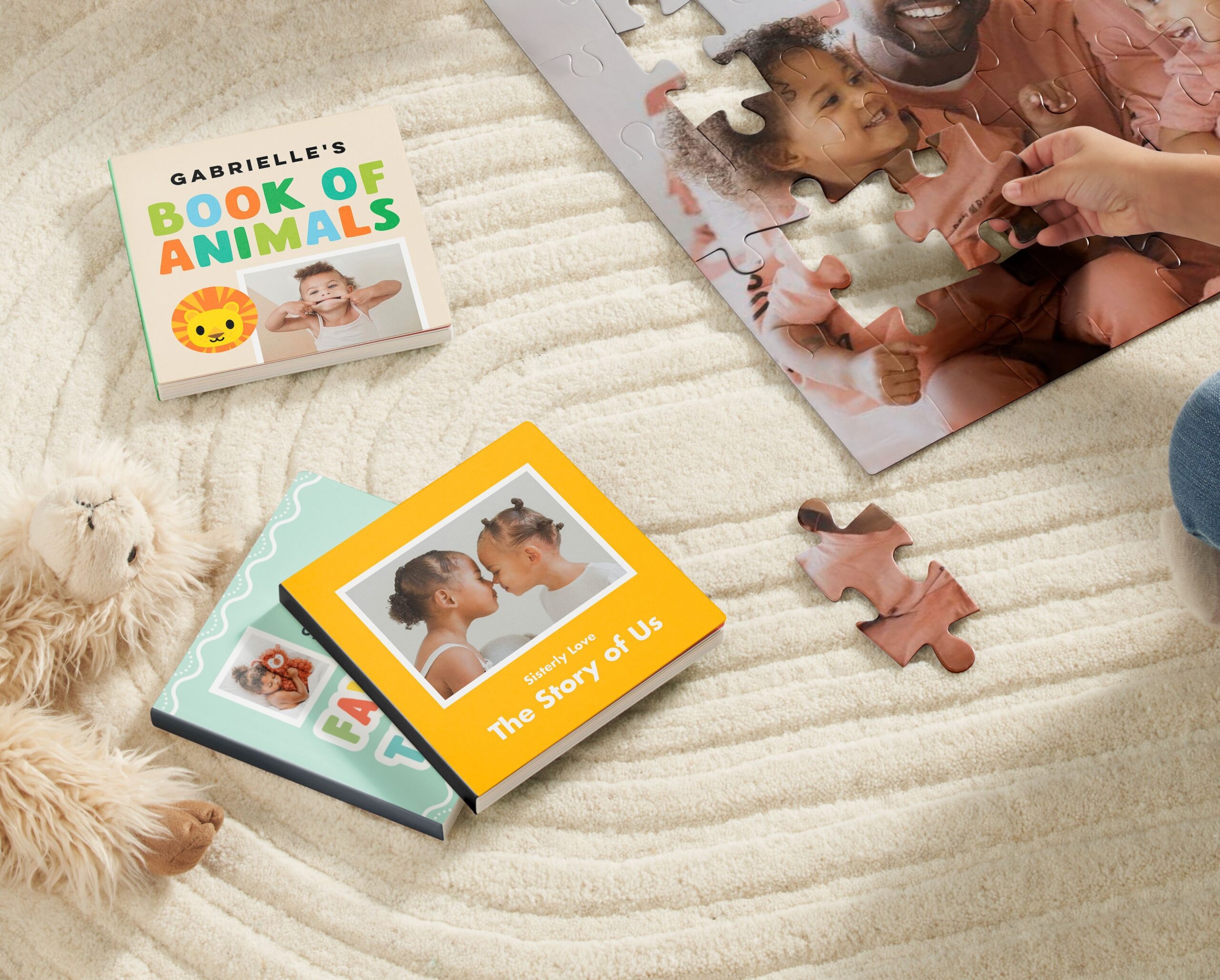 custom board books next to a puzzle