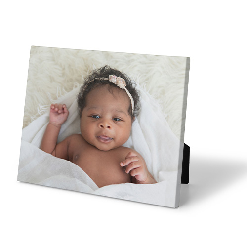 tabletop print with photo of baby