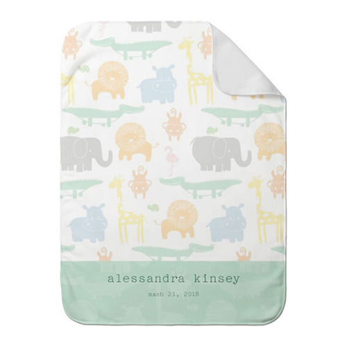 custom baby blanket with animal cartoons and baby's name