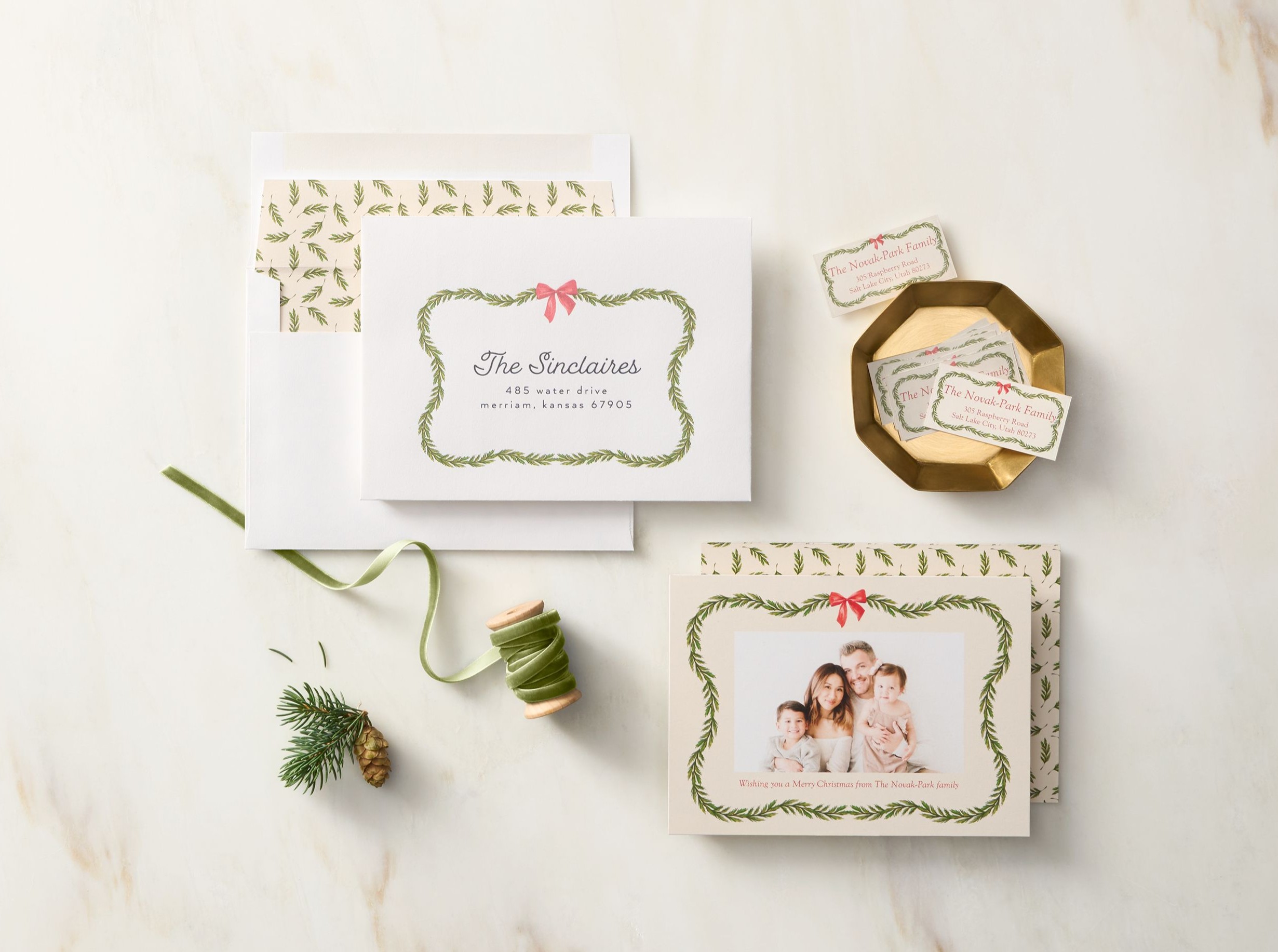 decorative christmas card envelope and address labels