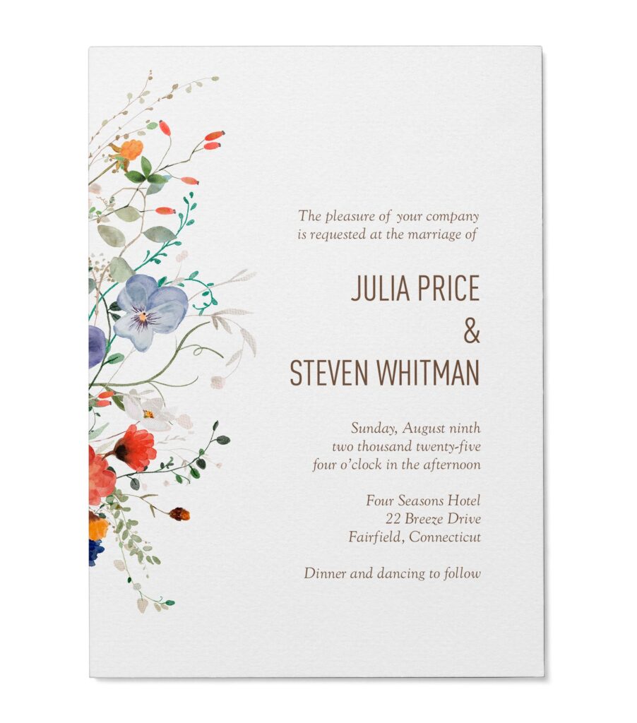 tranquil flowers wedding invitation