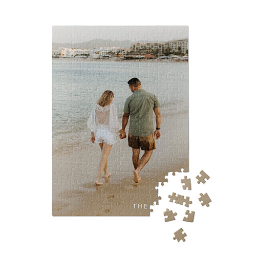 photo puzzle with picture of couple walking on the beach