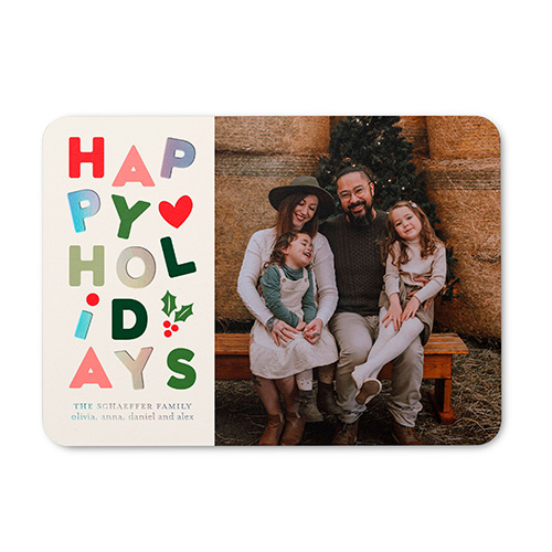 happy holidays card with picture of family