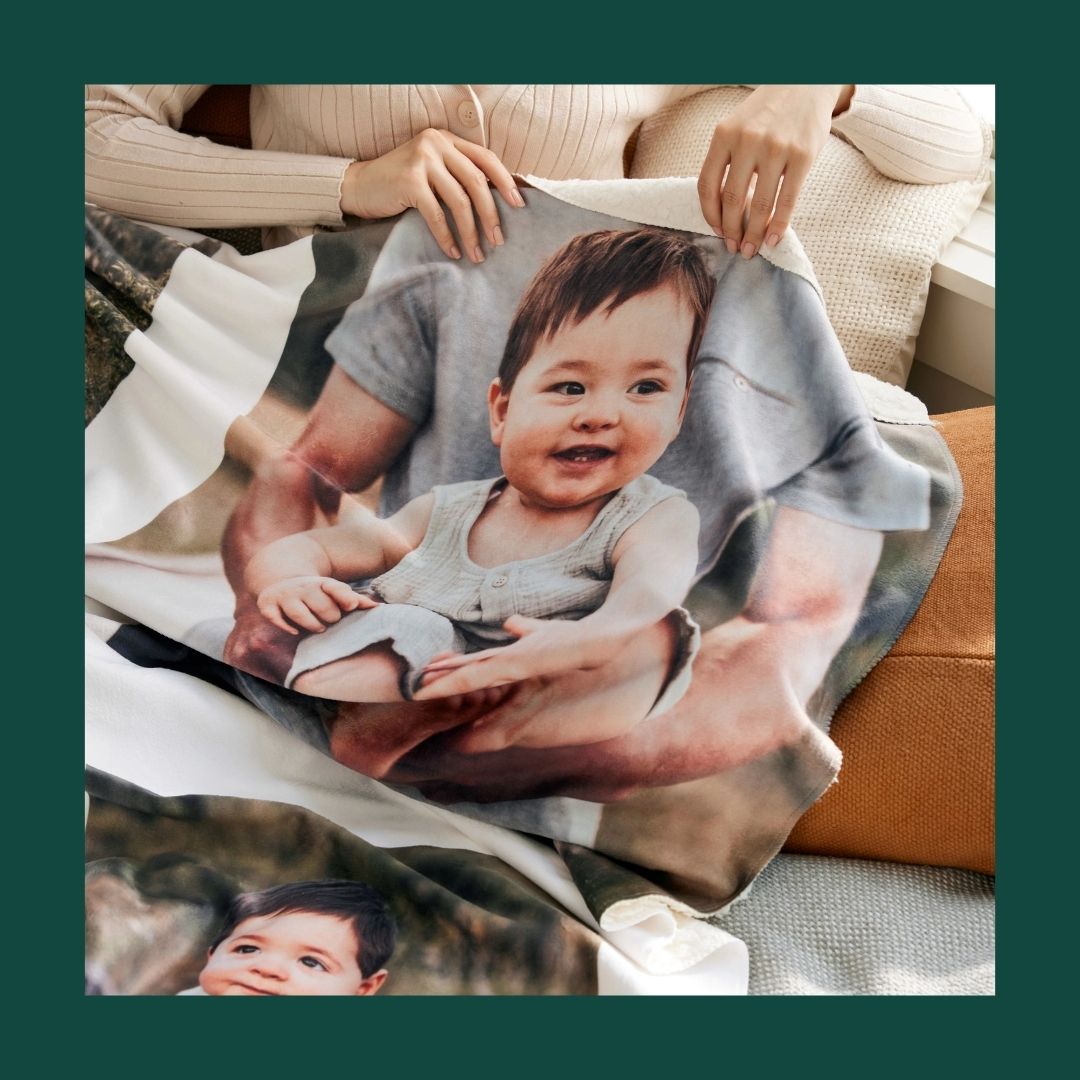 sherpa photo blanket with picture of a baby